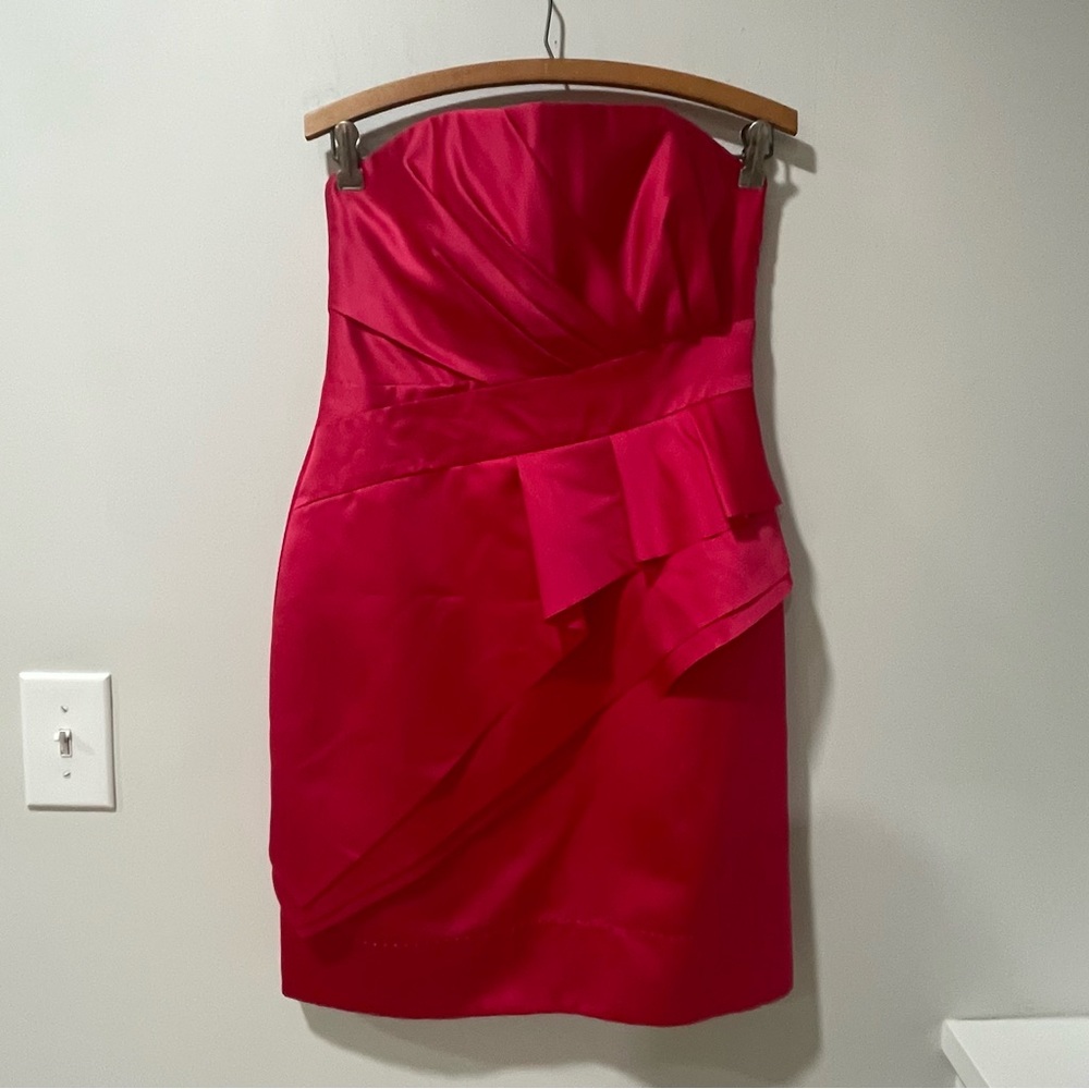 NWT Phoebe Couture Cocktail Dress Hot Pink Fuchsia Strapless Party Prom Satin